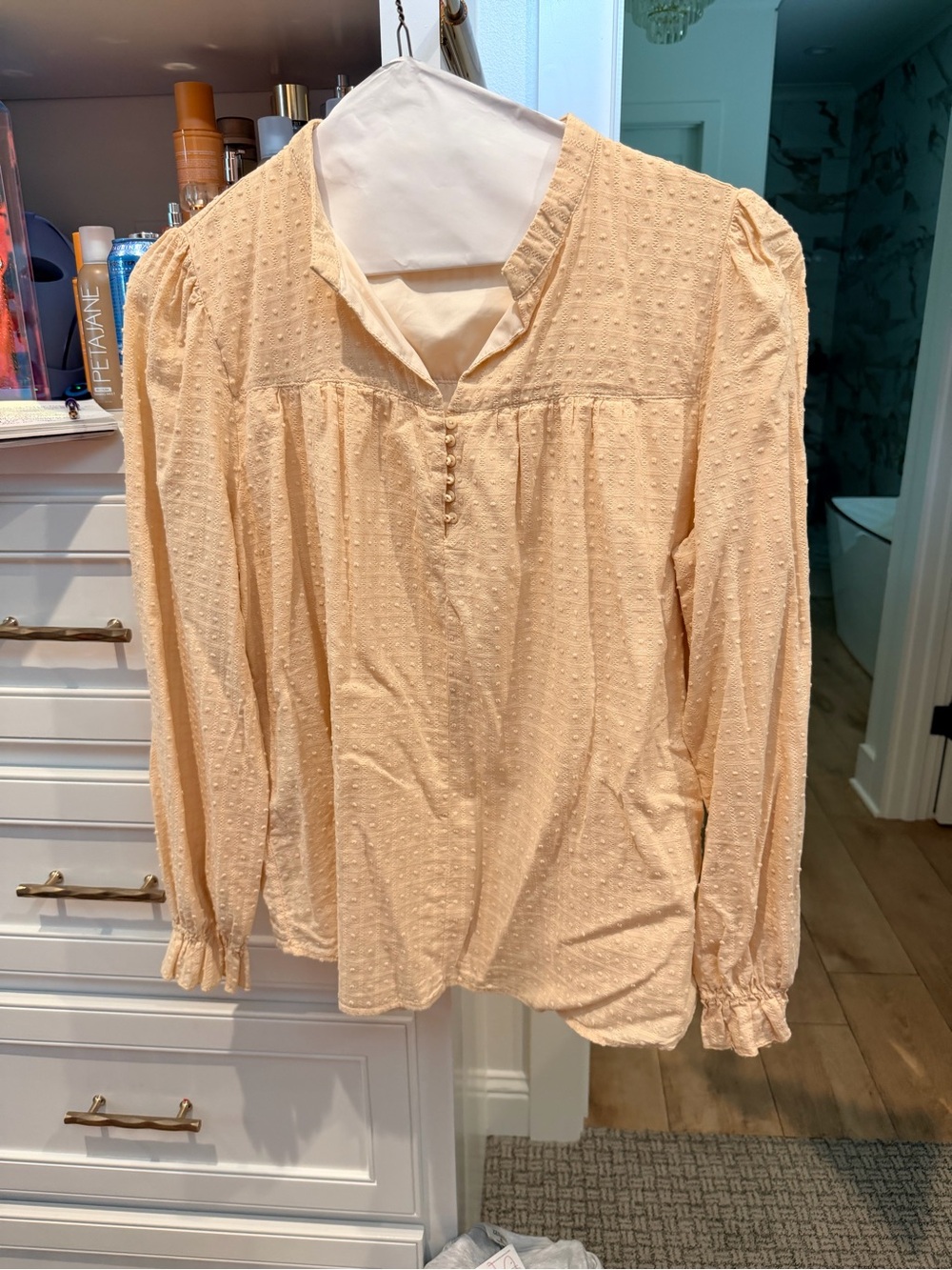 Light Peach Swiss Dot Peasant Blouse - Women